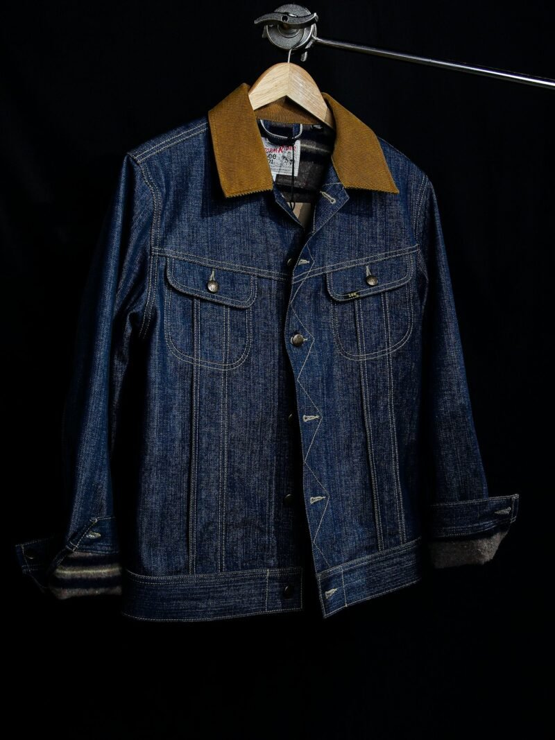 Raw Edge Denim Jacket on hanger